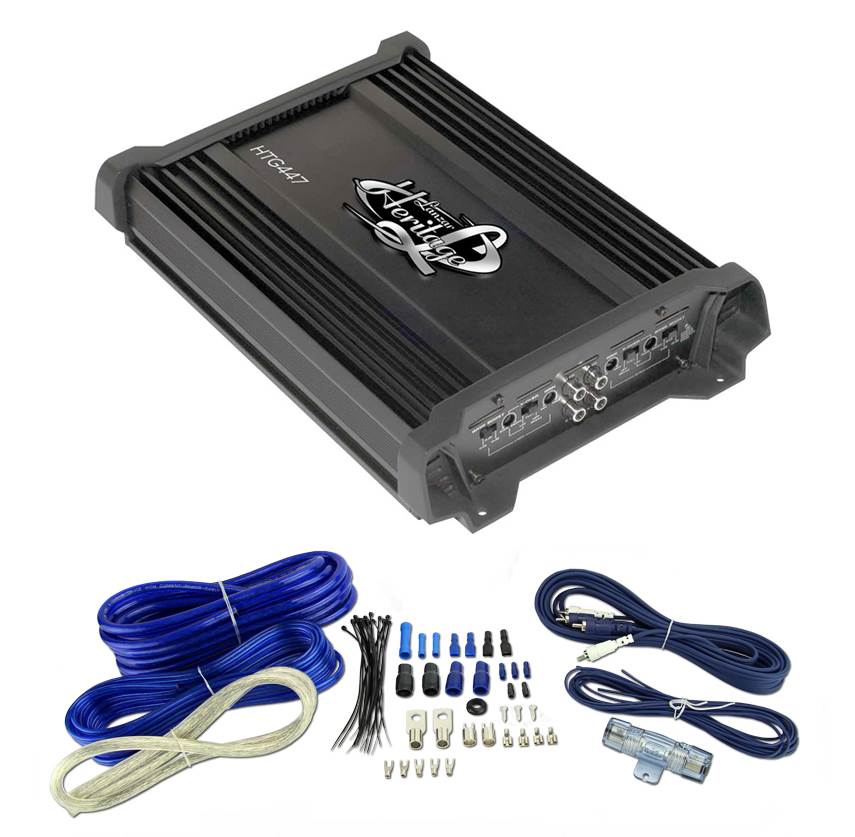 LANZAR HTG447 2000W 4 Channel Car Digital Amplifier + 4 Gauge Amp Install Kit