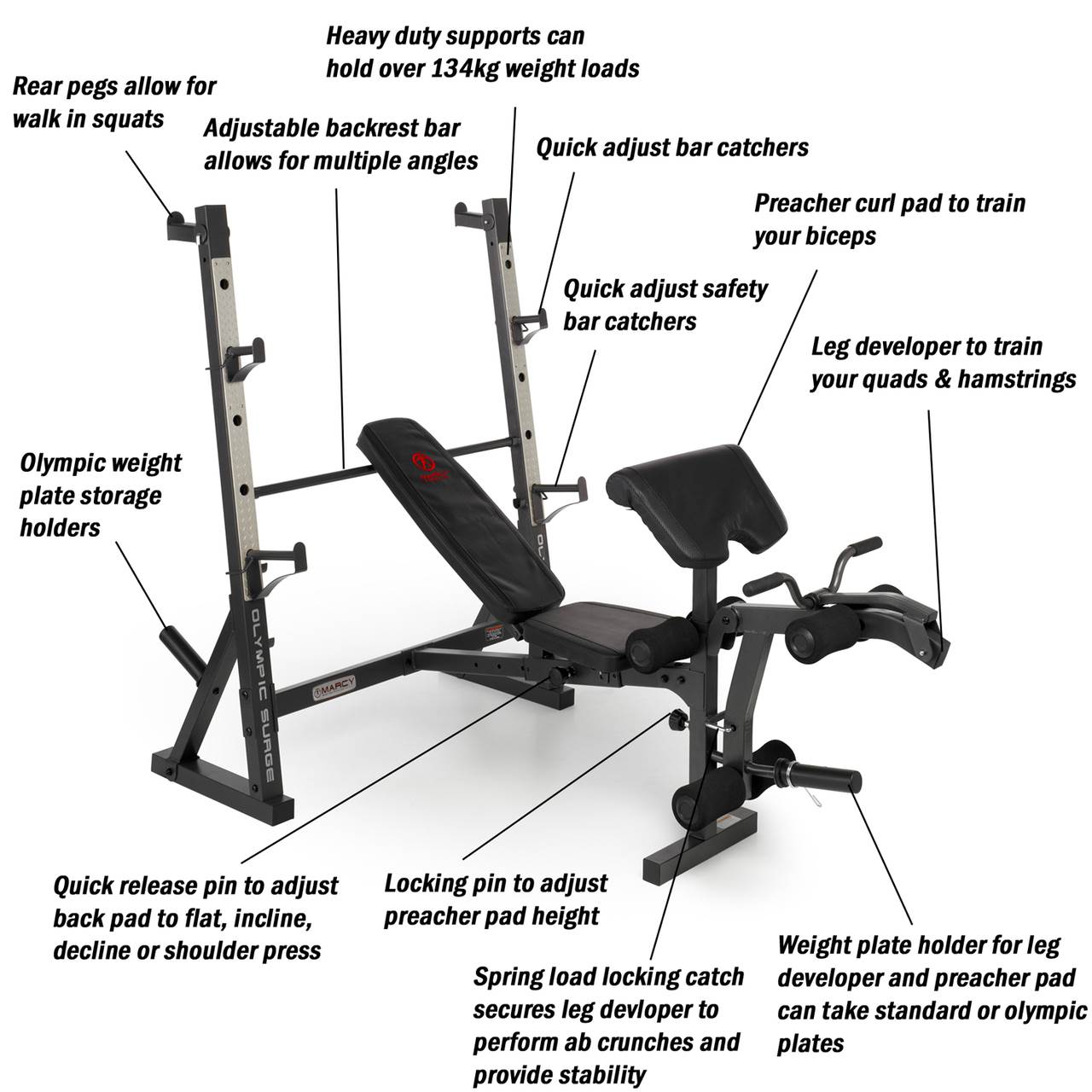 Marcy Diamond Olympic Surge Multipurpose Home Gym Workout Weight Bench- Open Box