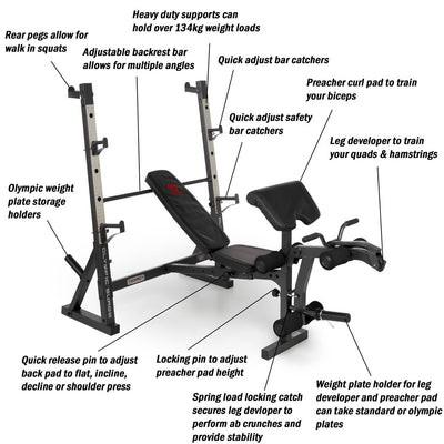 Marcy Diamond Olympic Surge Multipurpose Home Gym Workout Weight Bench- Open Box