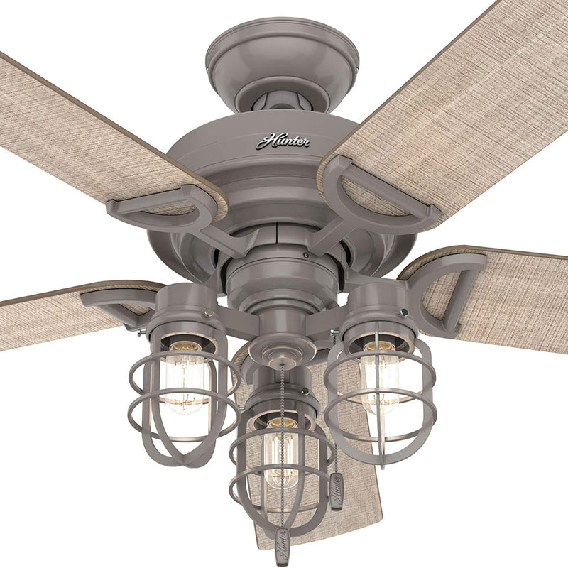Hunter 52 Inch Starklake Indoor/Outdoor Ceiling Fan w/ 3 Lights, Quartz Grey