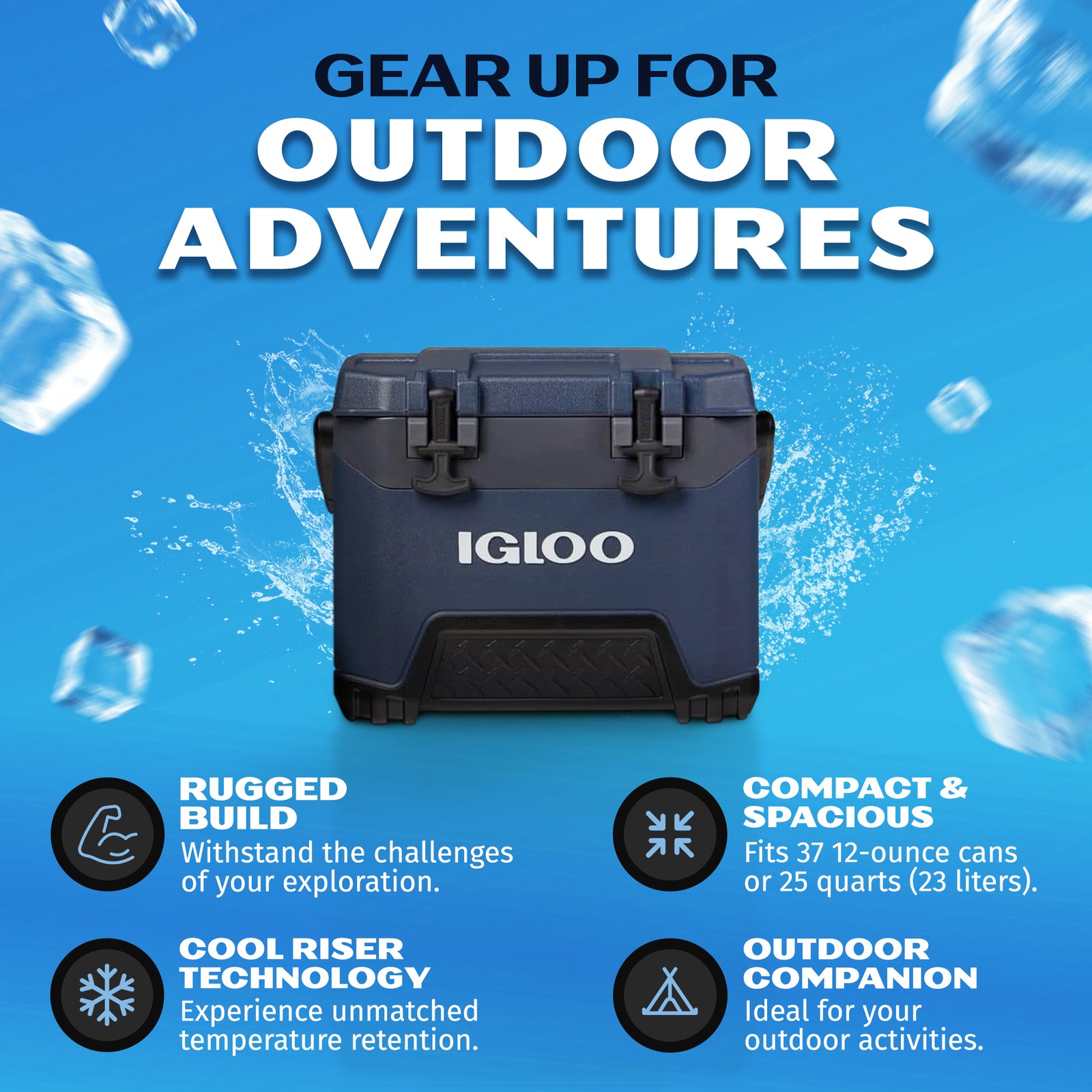 Igloo 25 Quart Ice Chest Cooler with Cool Riser Technology, Rugged Blue (Used) - VMInnovations