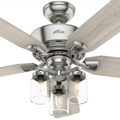Hunter Fan Company Devon Park 52" Ceiling Fan with 3 Lights, Brushed Nickel