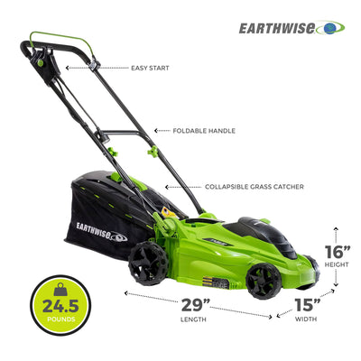 Earthwise 16” 11 Amp Corded Electric 5 Position Walk Behind Lawn Mower, Green