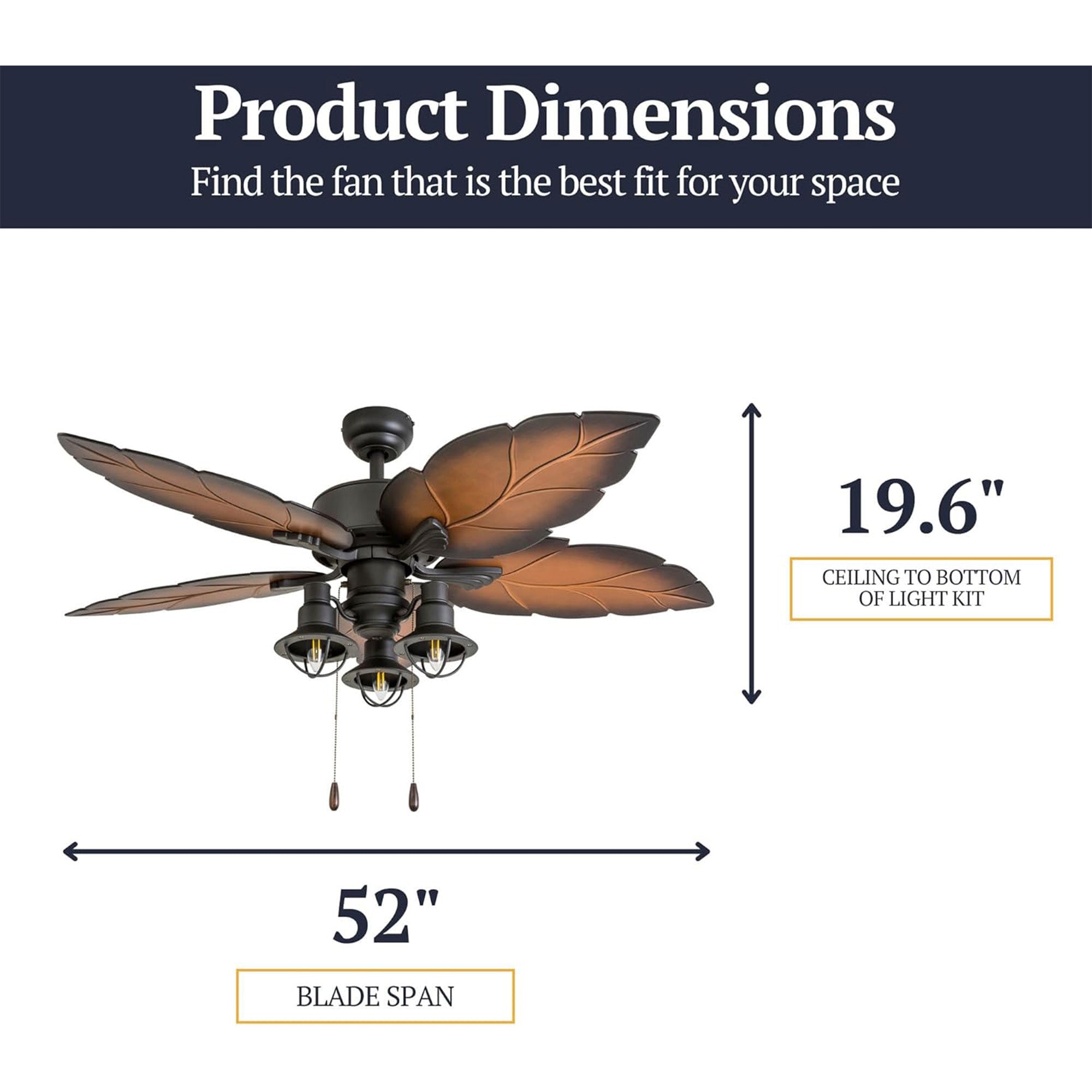 Prominence Home Ocean Crest 52" Ceiling Fan with Light and Pull Chain, Bronze - VMInnovations