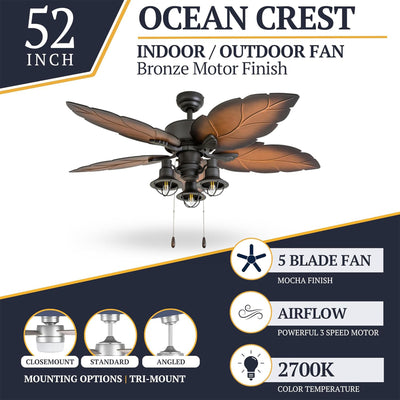 Prominence Home Ocean Crest 52" Ceiling Fan with Light and Pull Chain, Bronze - VMInnovations