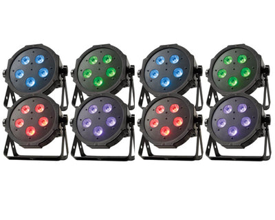 8) American DJ ADJ Mega Tripar Profile Plus RGB UV Quad LED DMX Slim Par Lights
