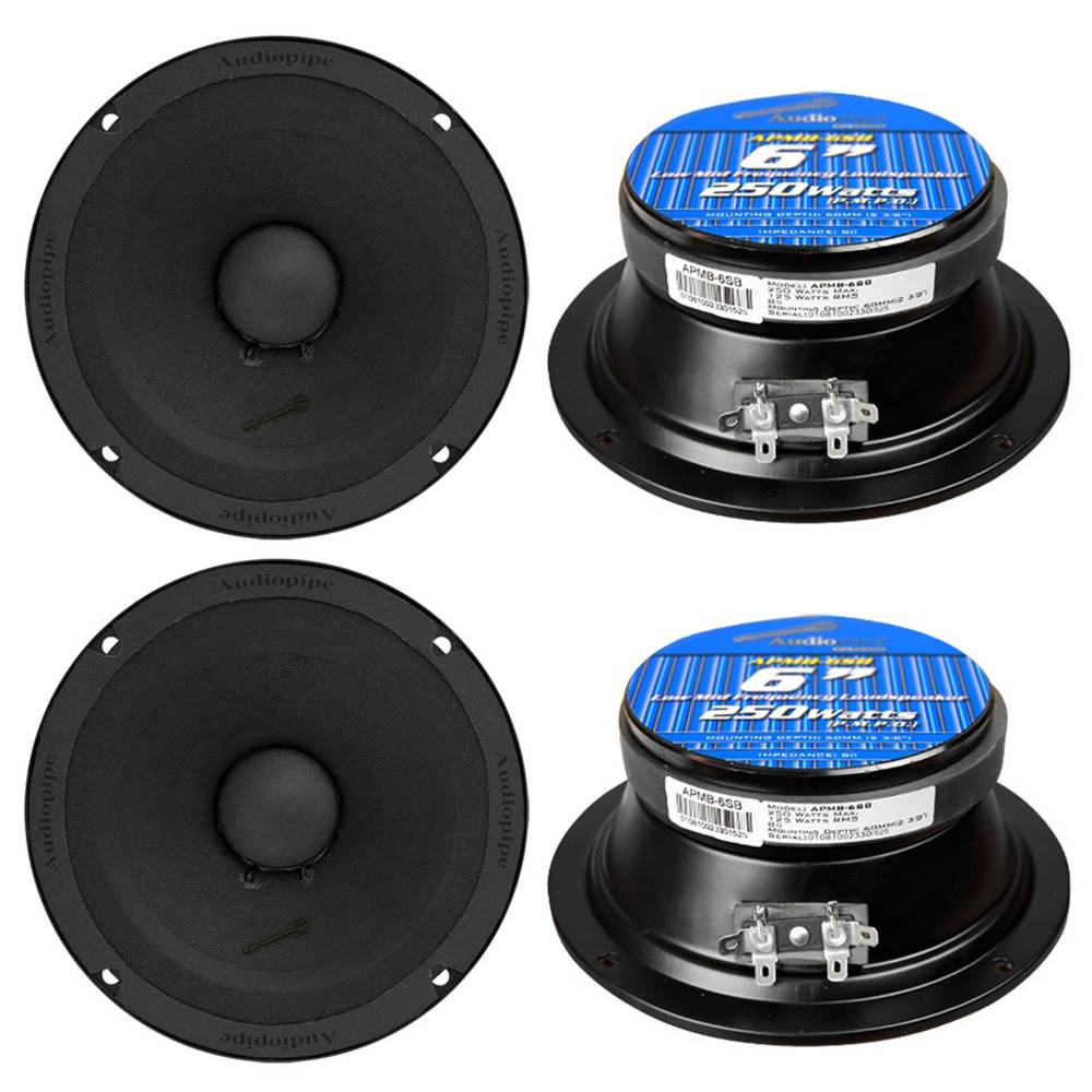 Audiopipe APMB-6SB 250 Watt 6" Low Mid Frequency Car Audio Loudspeakers (4 Pack)