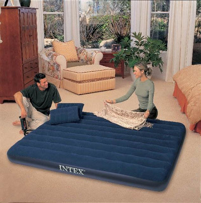 INTEX Queen Classic Raised Downy Airbed Mattress Bed with Hand Pump (Open Box)