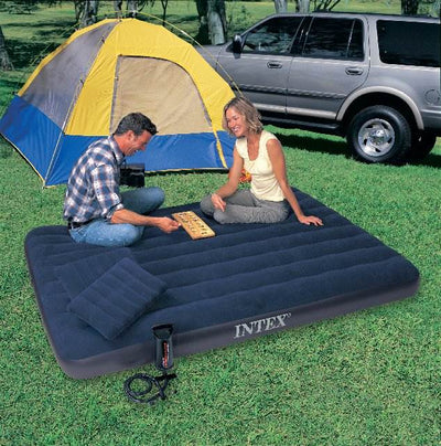INTEX Queen Classic Raised Downy Airbed Mattress Bed with Hand Pump (Open Box)