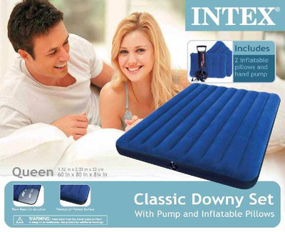 INTEX Queen Classic Raised Downy Airbed Mattress Bed with Hand Pump (Open Box)