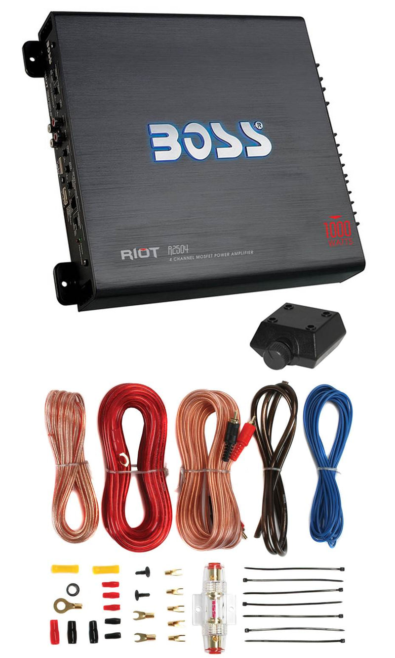BOSS AUDIO 1000W 4 Channel Car Amplifier Power, Remote & 8 Gauge Amp Install Kit