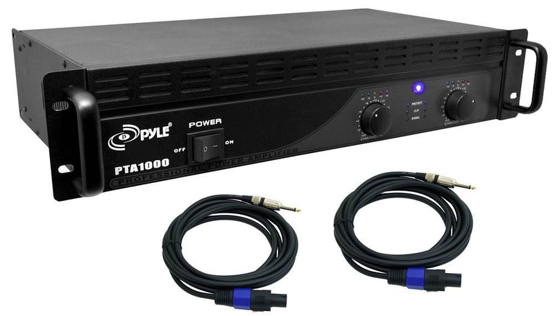 New PYLE PRO PTA1000 1000W 19" DJ 2 Channel Home/Amplifier Amp+2) Cables 15ft