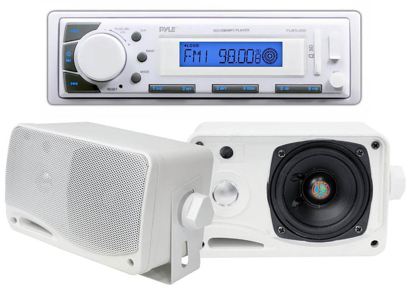 NEW Pyle PLMR20W AM/FM USB/SD iPod AUX Receiver Stereo + 2) 3.5" 200W Speakers