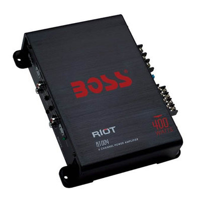 BOSS Audio R1004 Riot 400W 4 Channel Car Power Amplifier Mosfet w/ 8 Ga Amp Kit