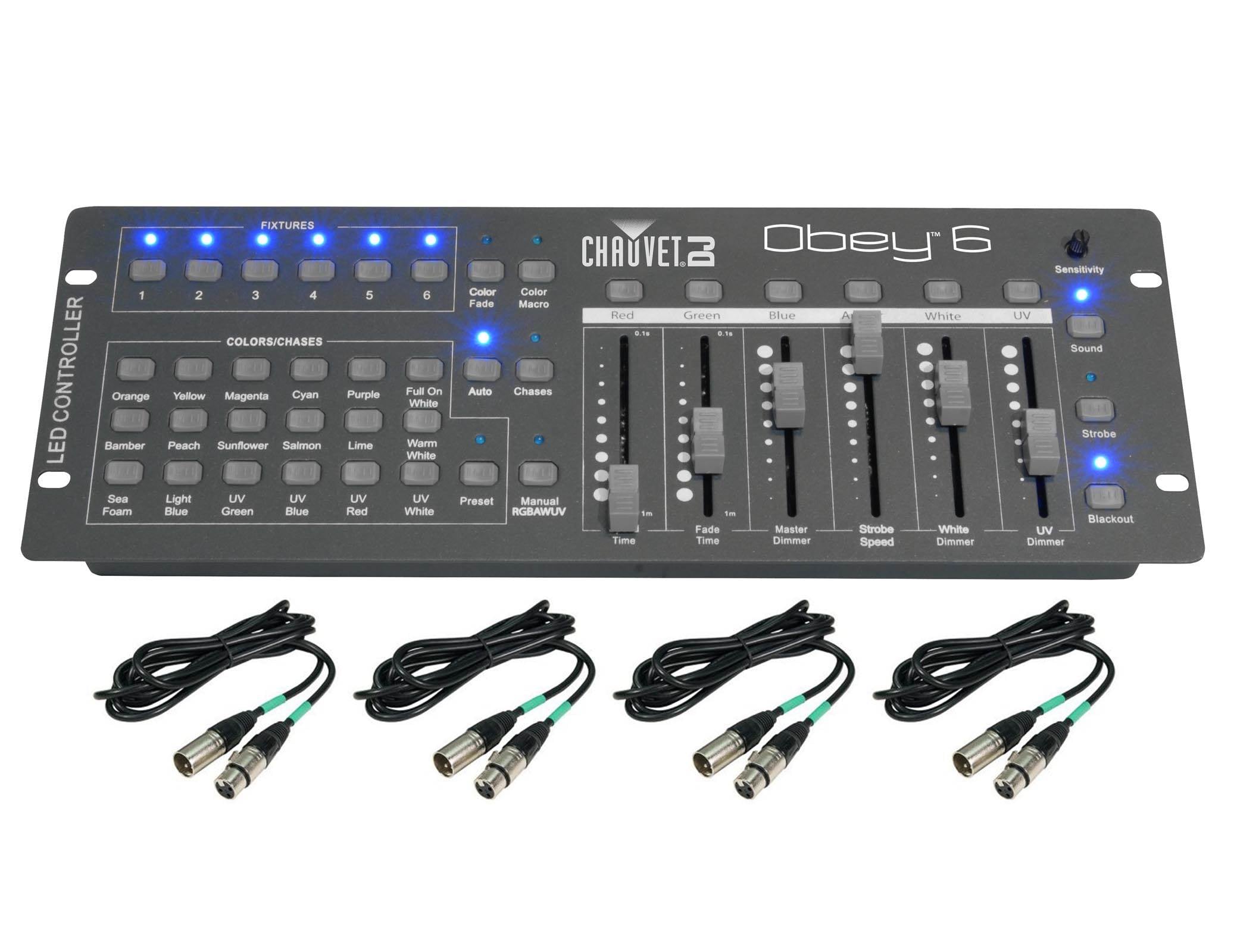 CHAUVET OBEY 6 Compact Universal 6 Fixture DMX Lighting Controller + DMX Cables