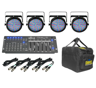 4 Chauvet SlimPar 64 LED Slim Par Can Lights w/ Obey 6 Controller, Case & Cables