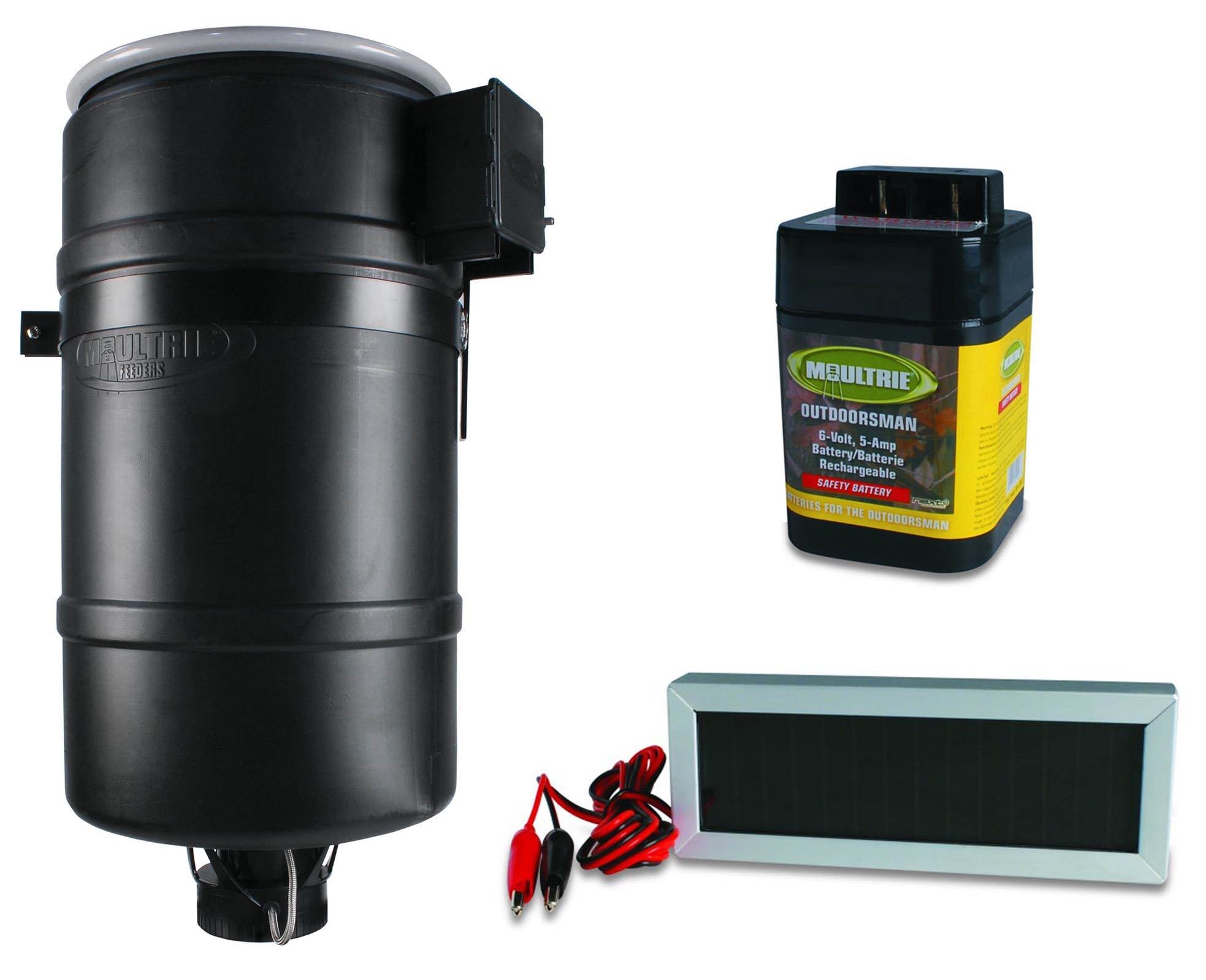 MOULTRIE 30 Gallon FeedCaster Pro Pond Fish Feeder + 6V Battery & Solar Panel
