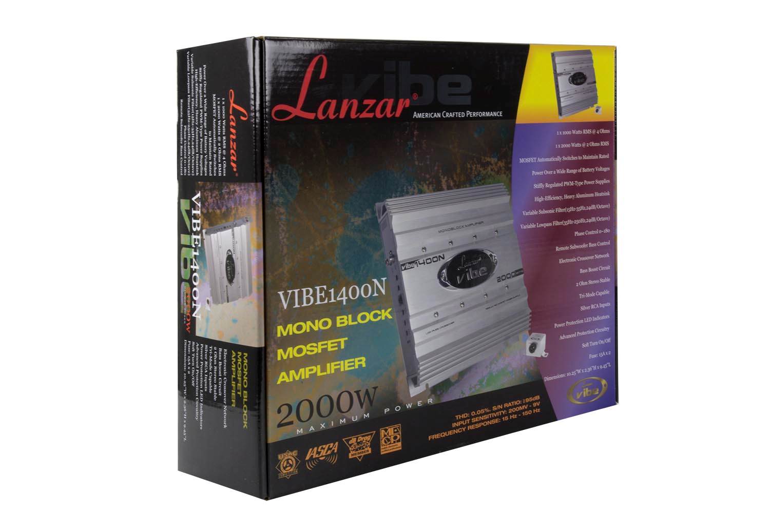 Lanzar VIBE1400N 2000 Watt MONO Block Car Audio Power Amplifier - Open Box