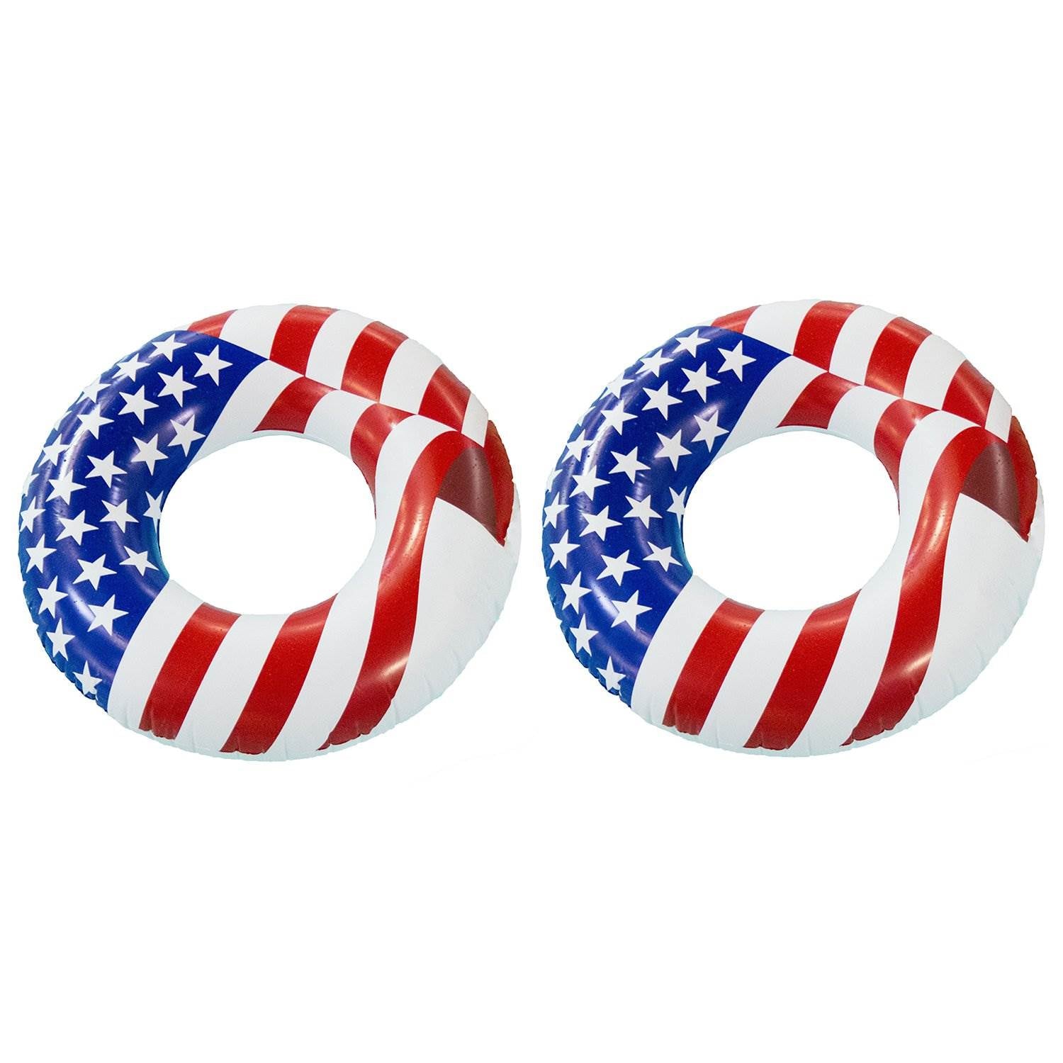 Swimline 36" Inflatable American Flag Swimming Pool and Lake Tube Float (2 Pack) - VMInnovations