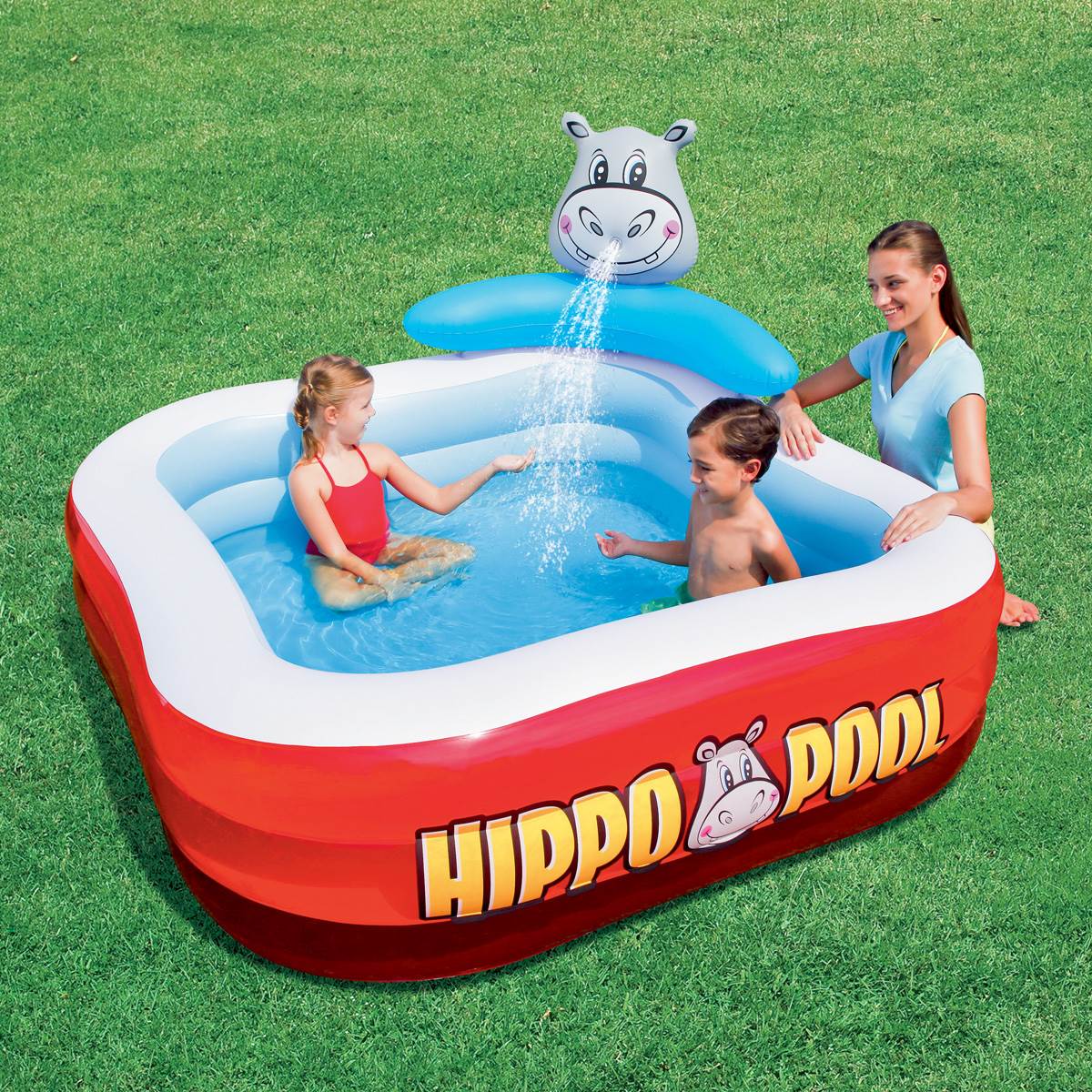 Bestway Inflatable Kids Hippo Splash Play Pool w/Water Sprayer 53050B - Open Box