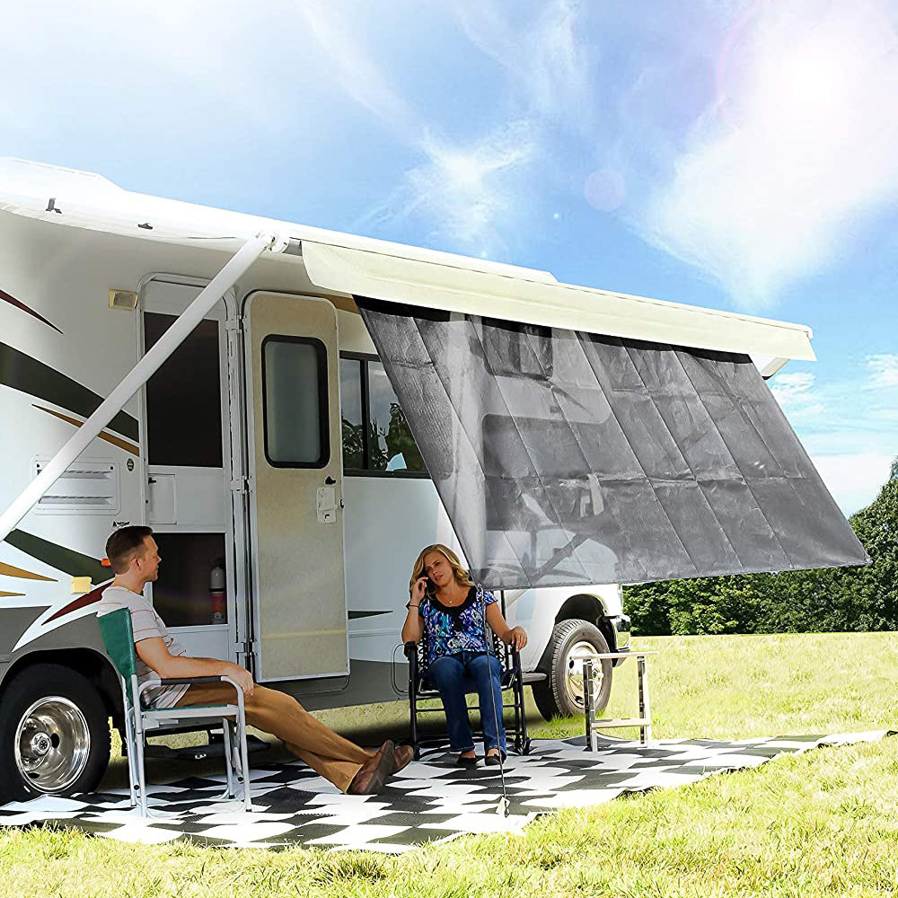 Camco 10 Foot Front Sun Block Panel Awning Screen for RV Camper Shade, Black - VMInnovations