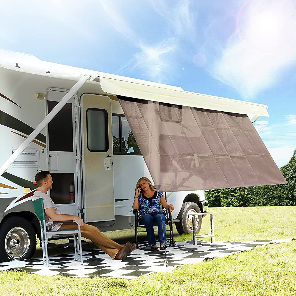 Camco 10 Foot Front Sun Block Panel Awning Screen for RV Camper Shade, Brown