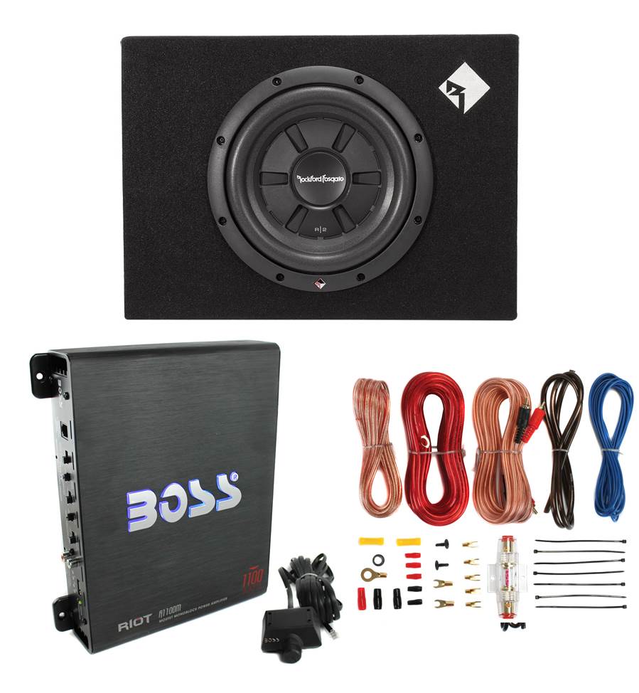Rockford Fosgate 10" 400W Subwoofer w/ Enclosure and Amplifier w/ Wiring Kit