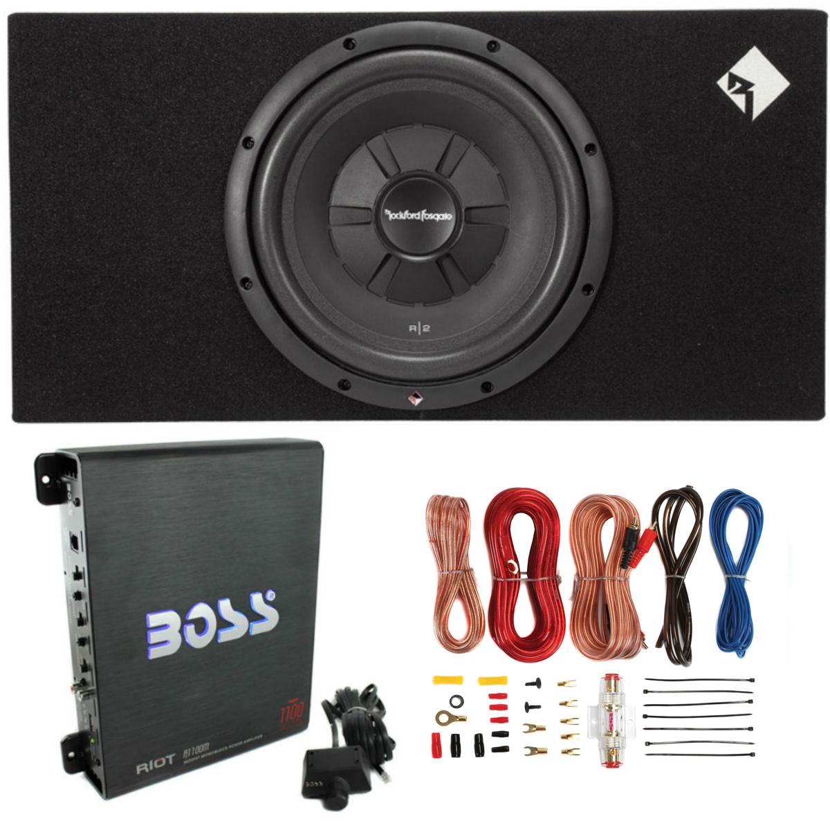 Rockford Fosgate 12" 500W Subwoofer w/ Enclosure and Amplifier w/ Wiring Kit