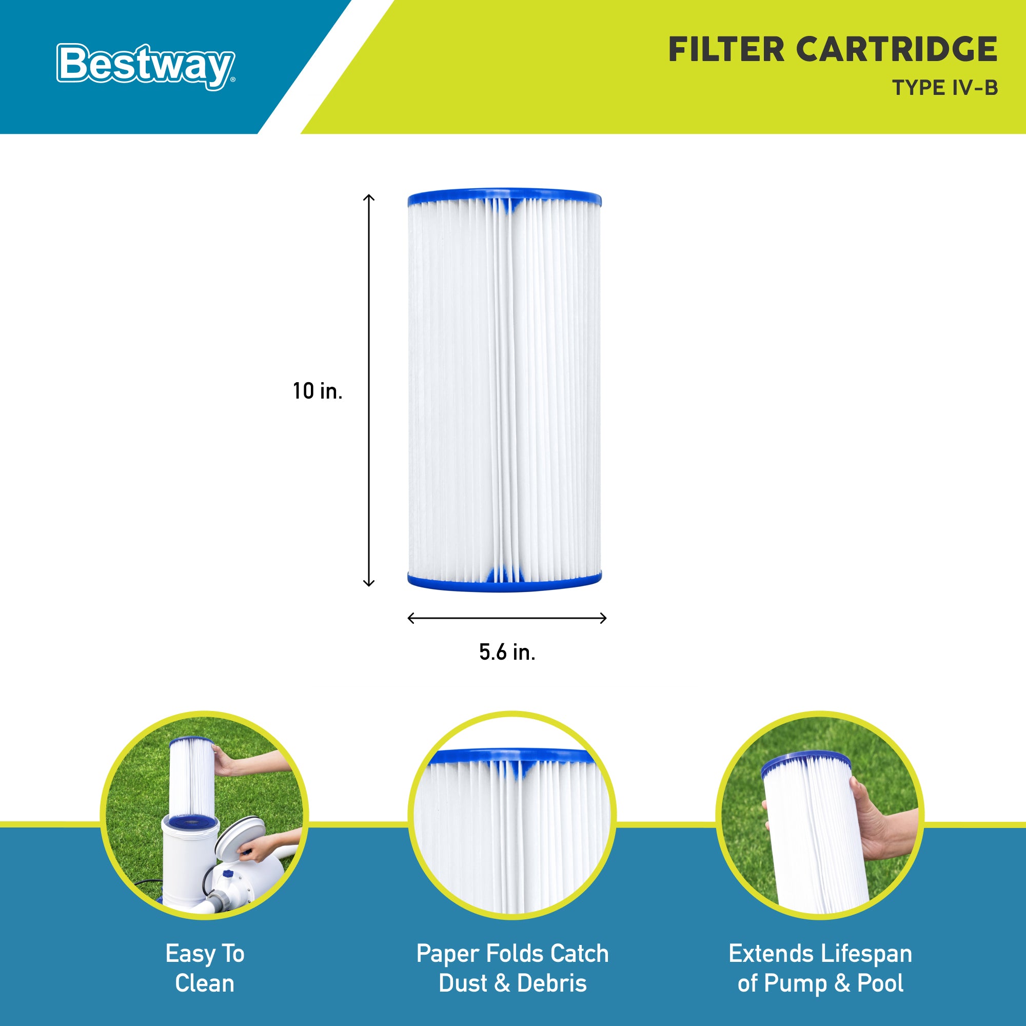 Bestway Swimming Pool Filter Replacement Cartridge Type IV or Type B, 4 Pack - VMInnovations