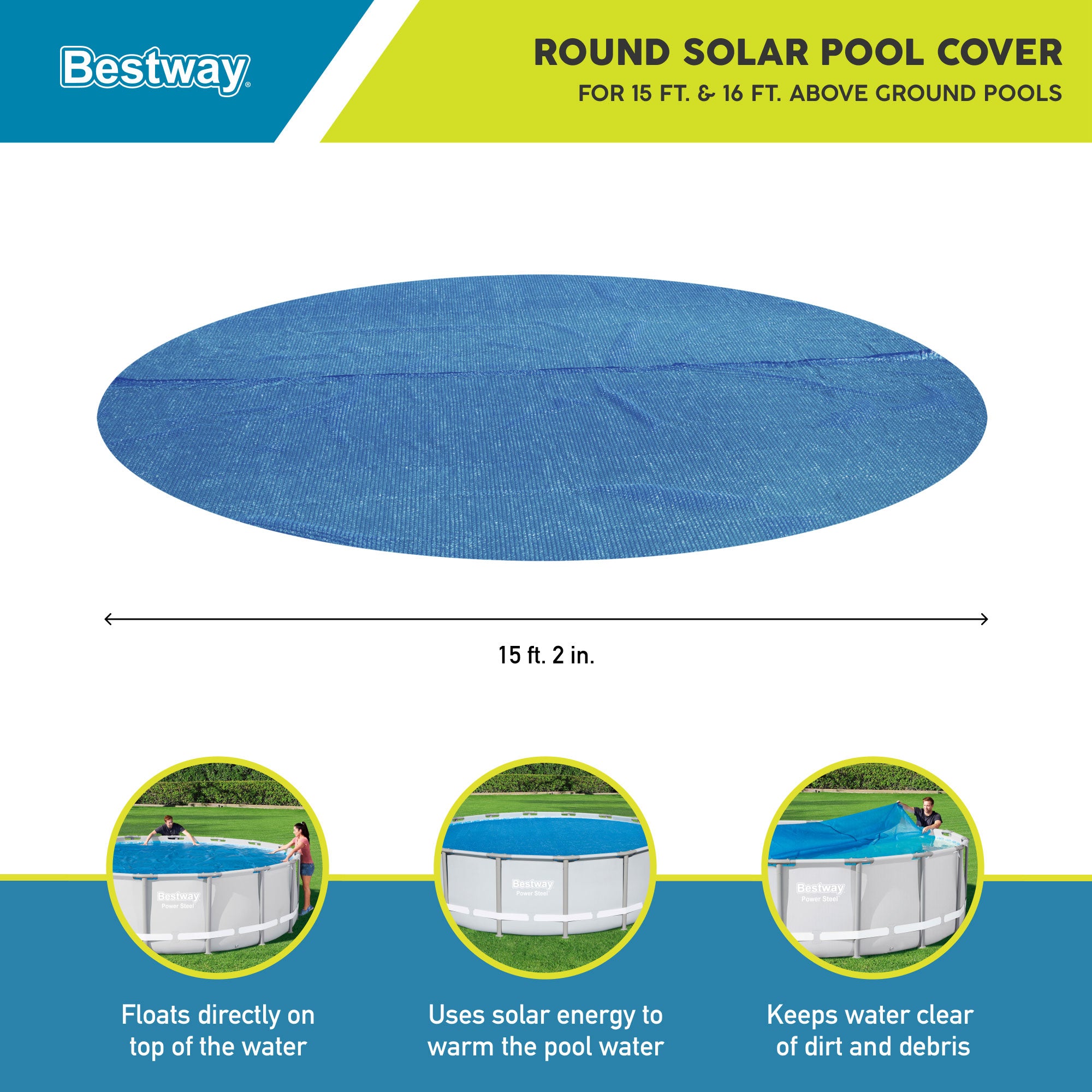 Bestway 15 Foot Round Above Ground Swimming Pool Solar Heat Cover (2 Pack)