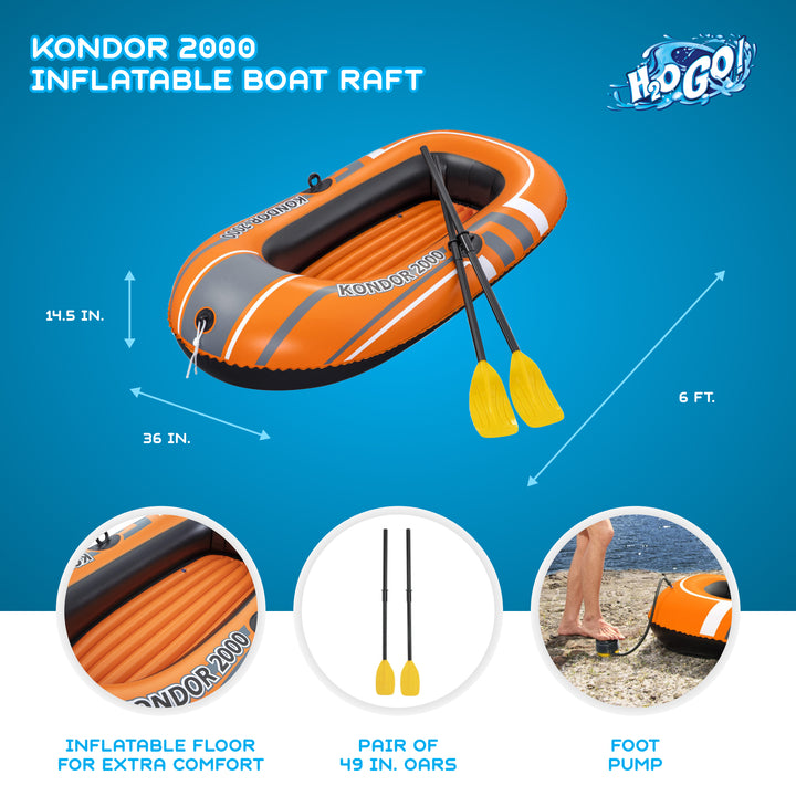 Bestway Kondor 2000 77 x 45 Inch Inflatable Raft Boat Set with Oars and Pump - VMInnovations