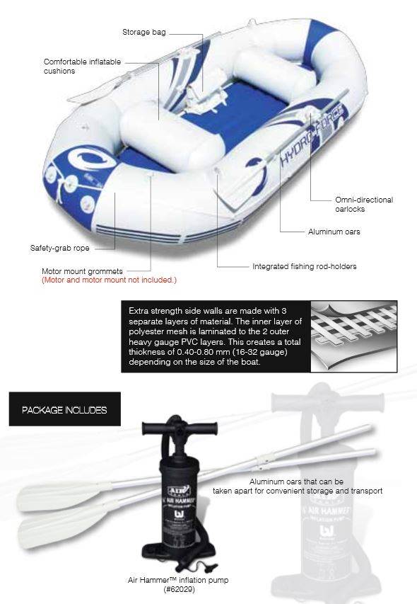 Bestway 115" x 50" x 18" Hydro-Force Marine Pro Inflatable Boat / Raft | 65044