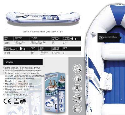 Bestway 115" x 50" x 18" Hydro-Force Marine Pro Inflatable Boat / Raft | 65044