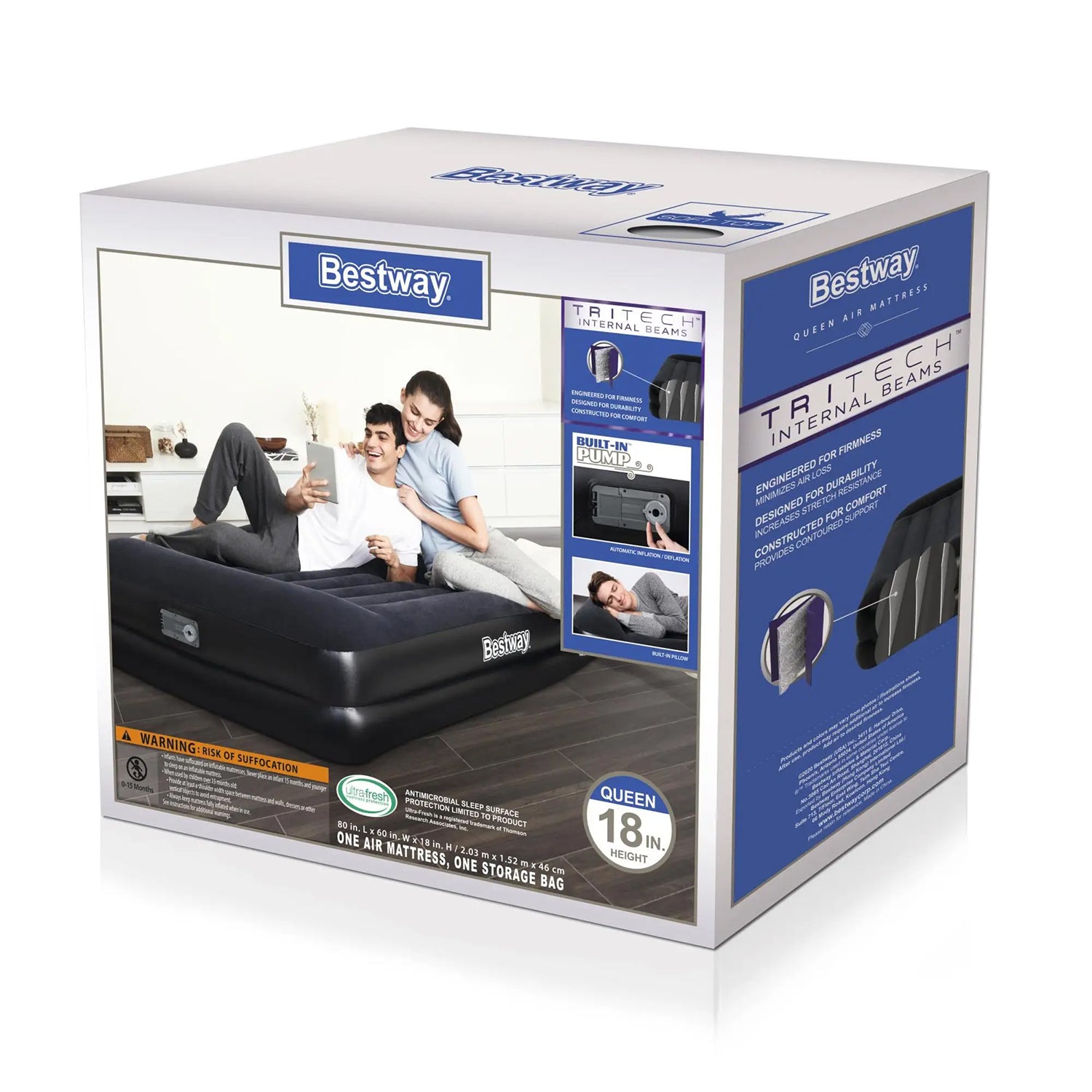 Bestway Raised Premium Plus Air Bed with Built in AC Air Pump - Queen | 67404E