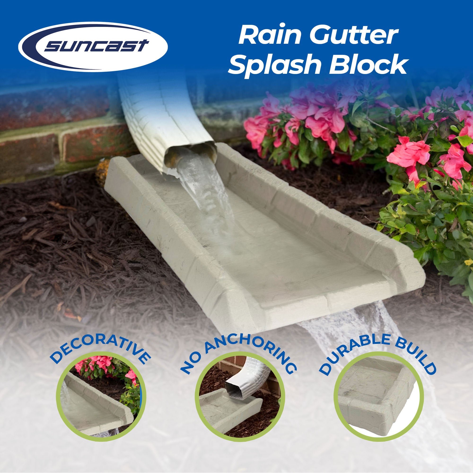Suncast SB24 Decorative Rain Gutter Downspout Splash Block, Light Taupe (4 Pack) - VMInnovations