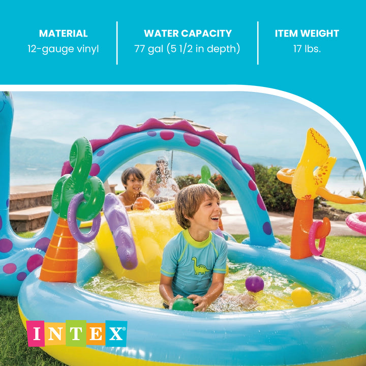Intex 11ft x 7.5ft x 44in Dinoland Play Center Kiddie Inflatable Swimming Pool - VMInnovations
