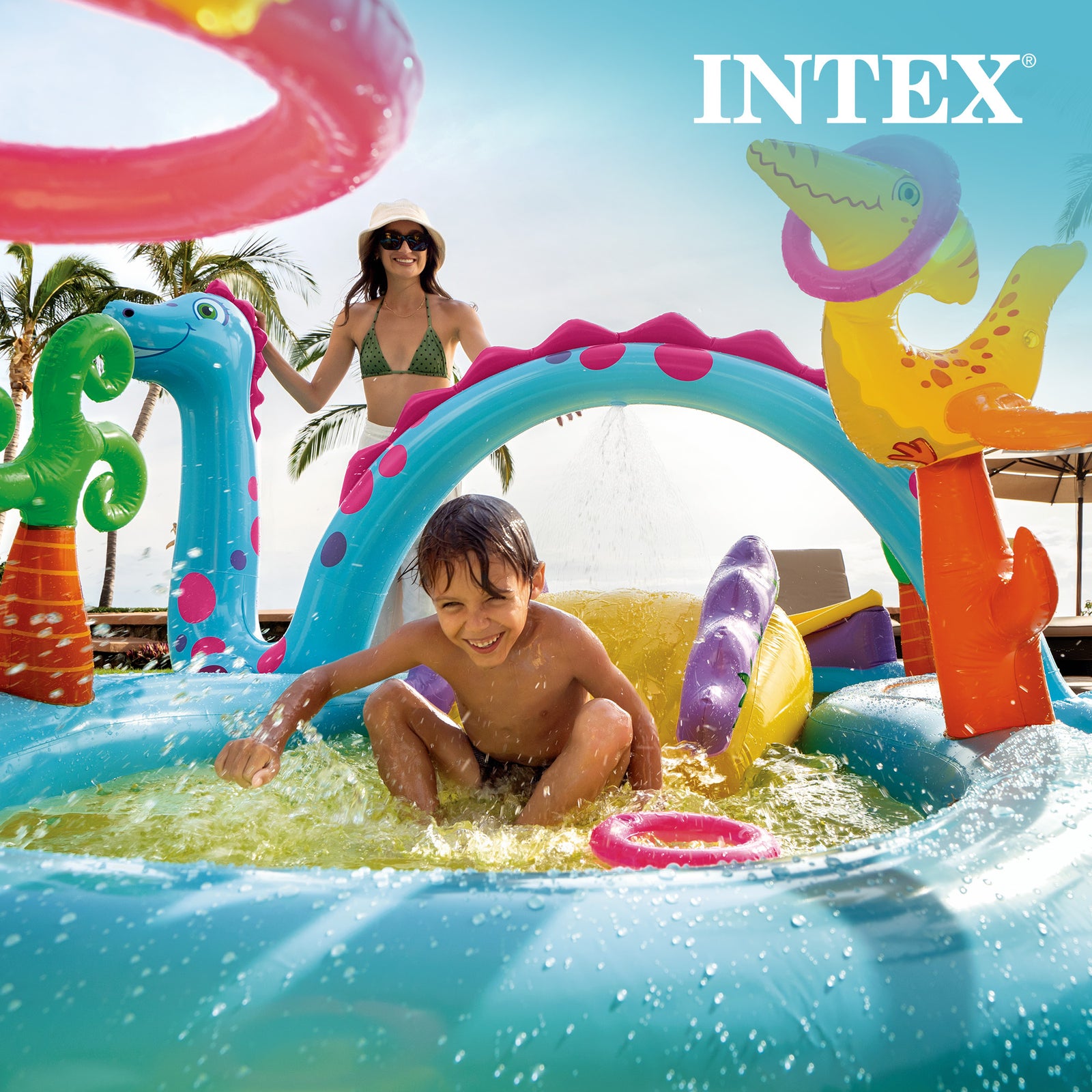 Intex Inflatable Kids Dinoland Play Center Slide Pool & Games Open Box (2 Pack) - VMInnovations