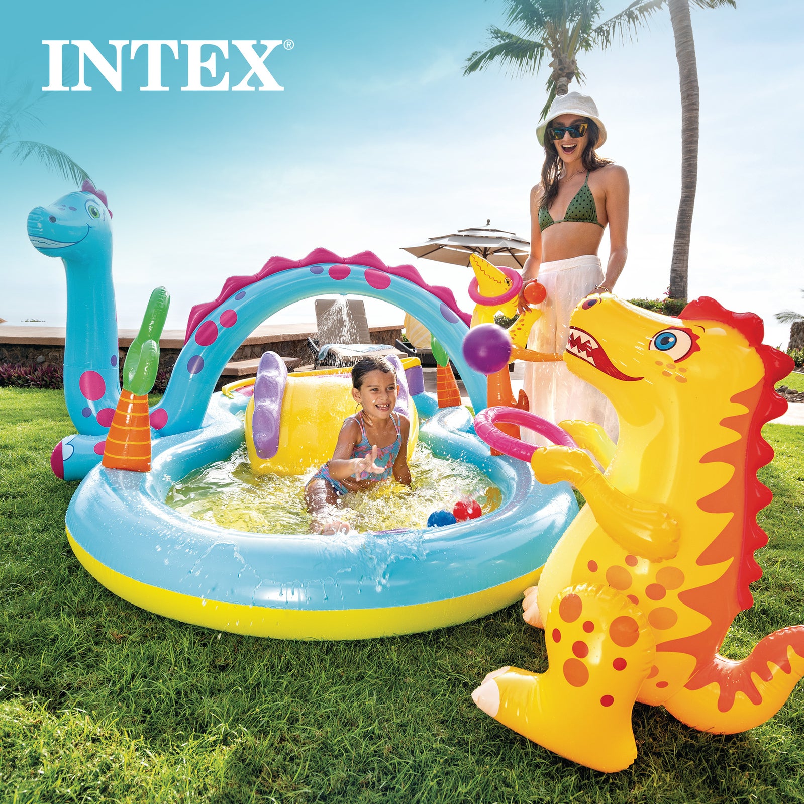 Intex Inflatable Kids Dinoland Play Center Slide Pool & Games Open Box (2 Pack) - VMInnovations