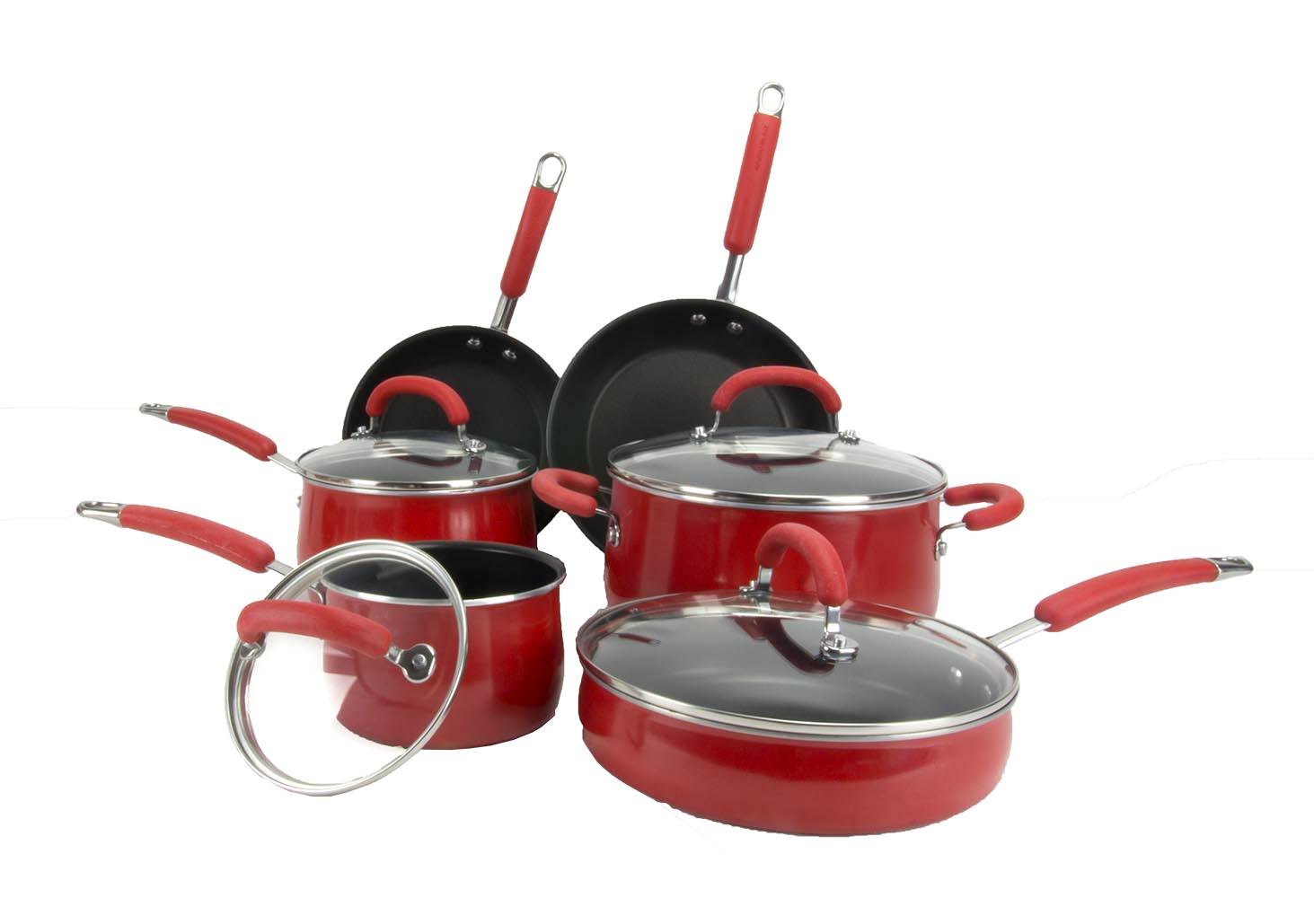 Rachael Ray 10-Piece Porcelain Enamel Cookware Set Nonstick Pans Pots - Open Box