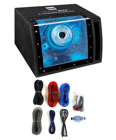 Dual SBP8A 8" 160W Car Audio Amplified Subwoofer + Bandpass Enclosure + Amp Kit