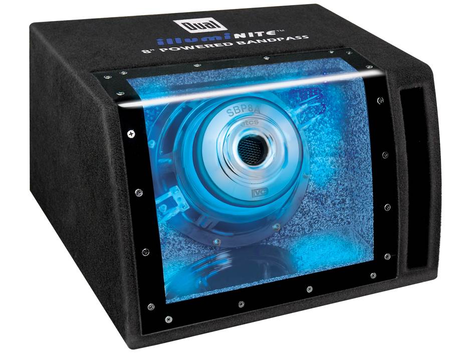Dual SBP8A 8" 160W Car Audio Amplified Subwoofer + Bandpass Enclosure + Amp Kit