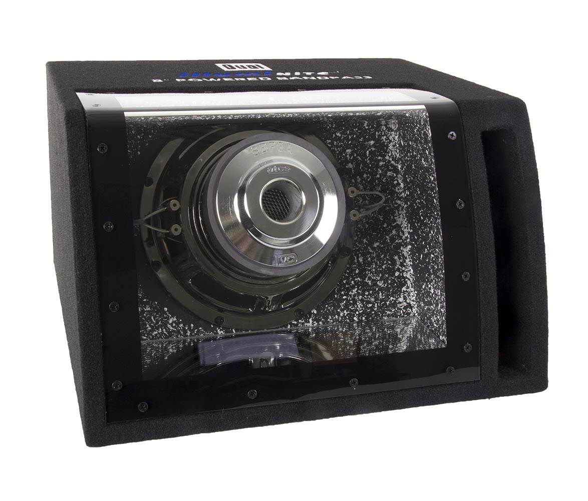 Dual SBP8A 8" 160W Car Audio Amplified Subwoofer + Bandpass Enclosure + Amp Kit