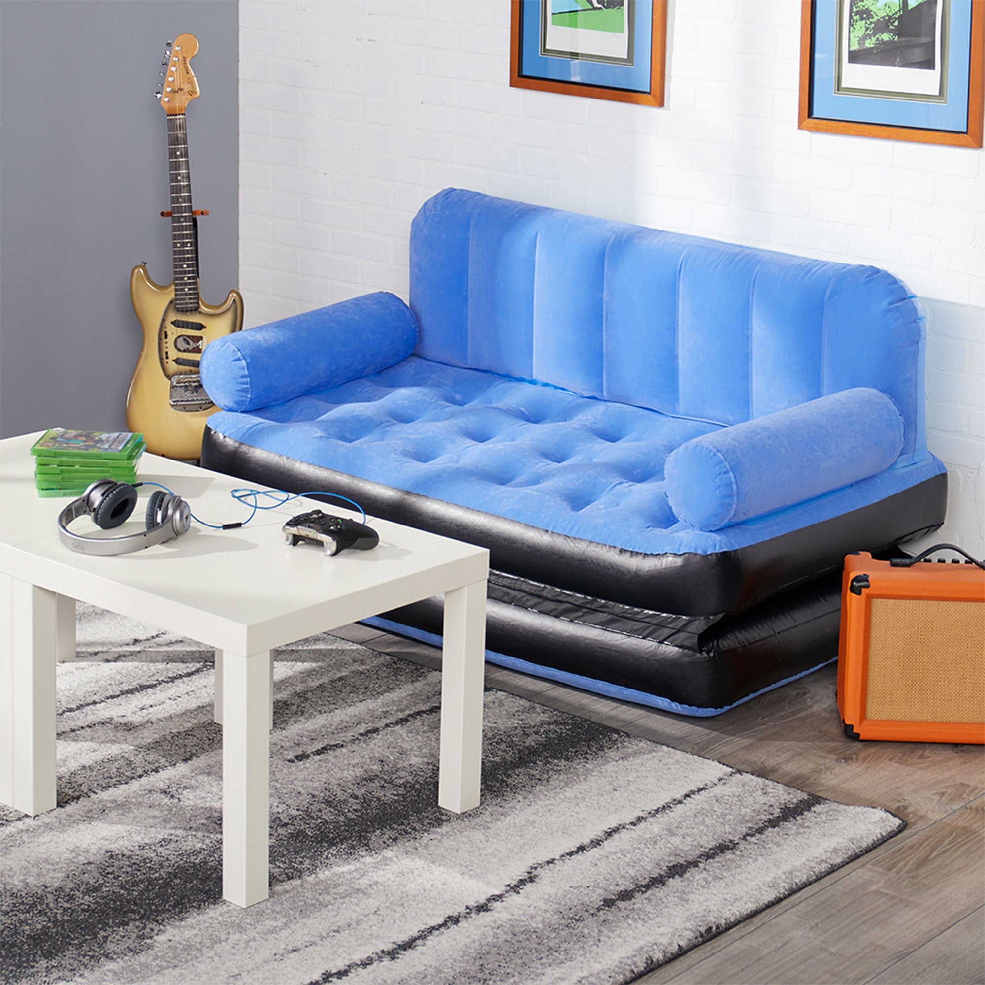 Bestway Multi-Max Inflatable Air Couch or Double Bed w/ AC Air Pump, Blue (Used)