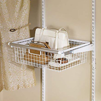 Rubbermaid Metal Wire Sliding Storage Basket for Closet Organizer Kits, White