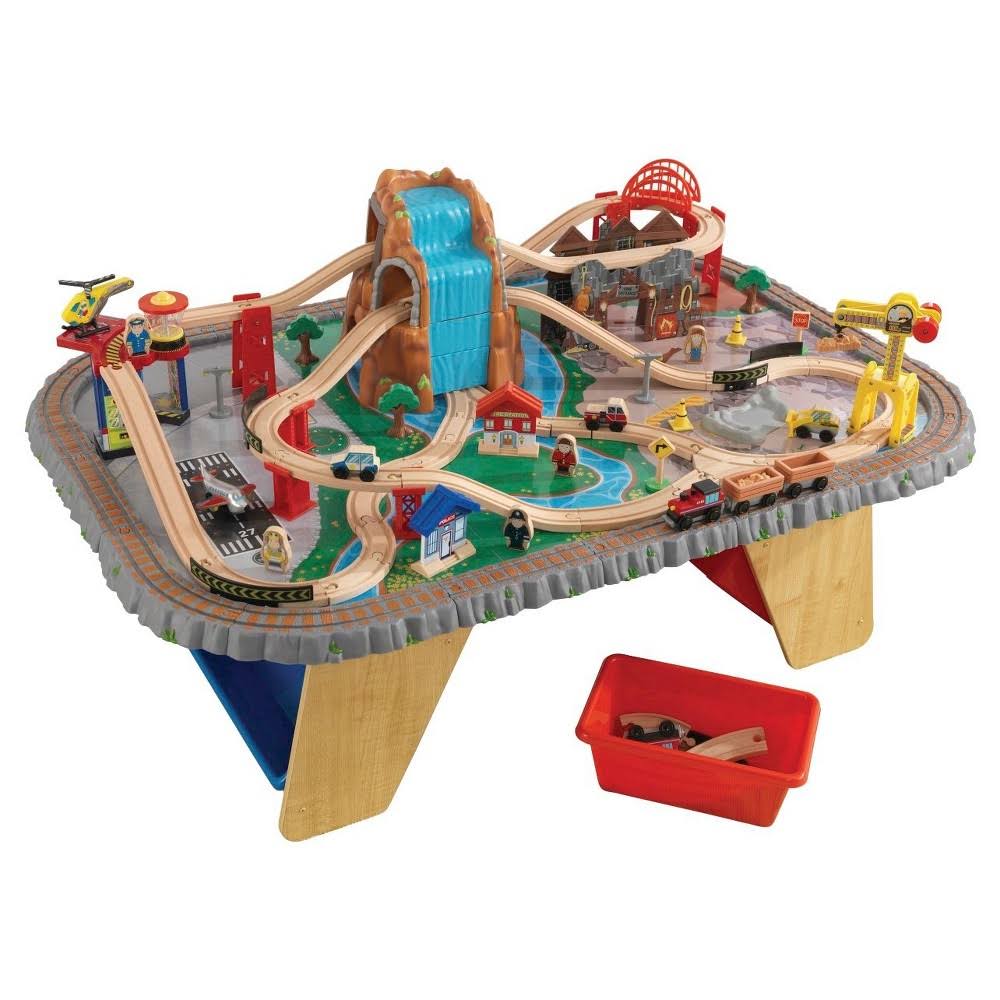 KidKraft Waterfall Junction 112-Piece Train Set and Table with Bins (Open Box)