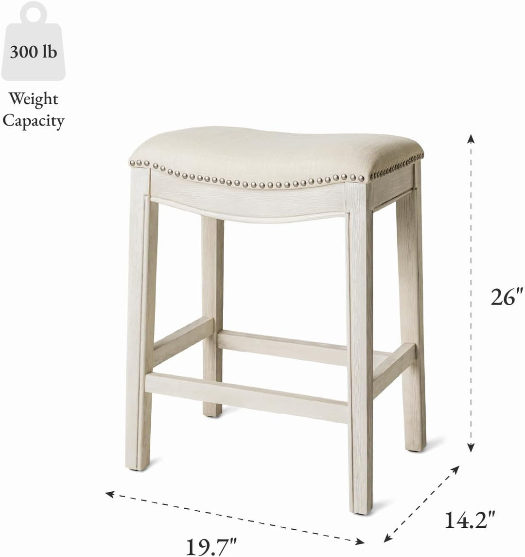 Maven Lane Adrien Kitchen Saddle Counter Stool, White Oak (Used) (2 Pack)