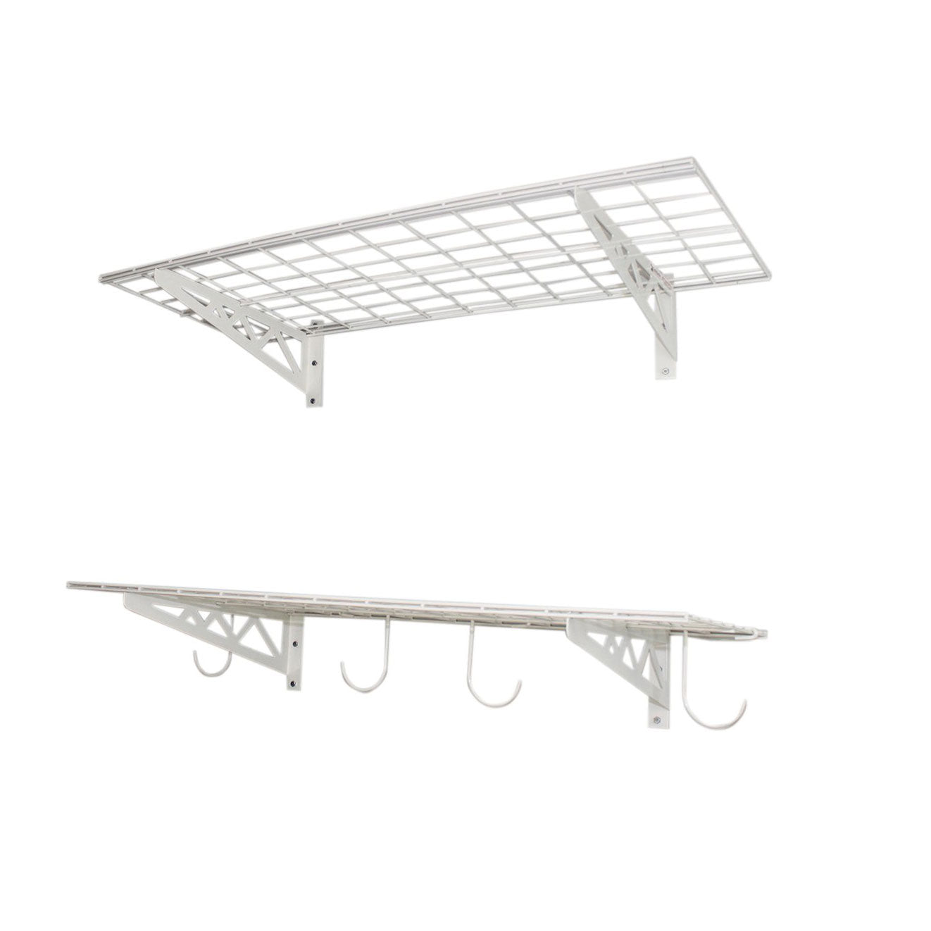 SafeRacks 18 x 36 Inch Garage Wall Shelf Two-Pack with Bike Tire Hooks, White - VMInnovations