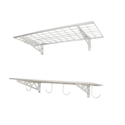 SafeRacks 18 x 36 Inch Garage Wall Shelf Two-Pack with Bike Tire Hooks, White - VMInnovations