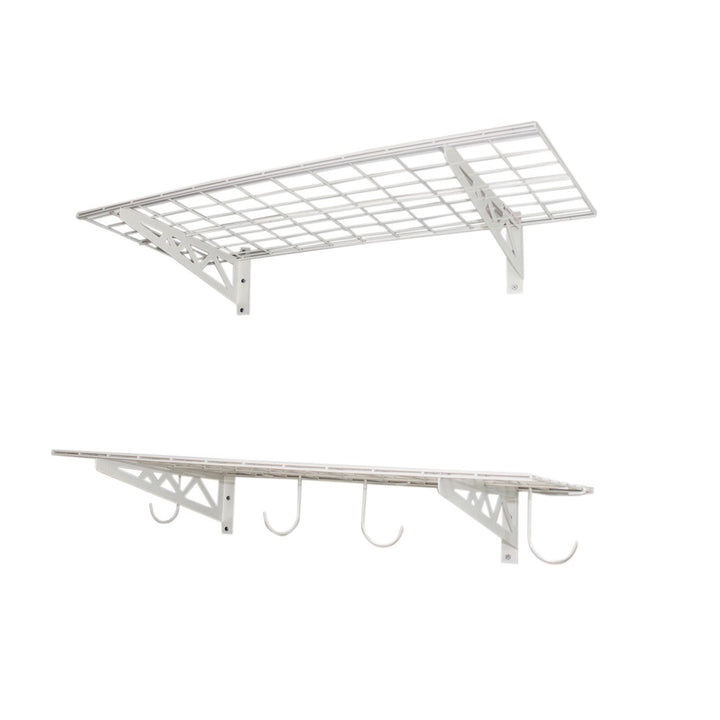 SafeRacks 18x36in Wall Shelf Two-Pack with Bike Tire Hooks, White (Open Box) - VMInnovations