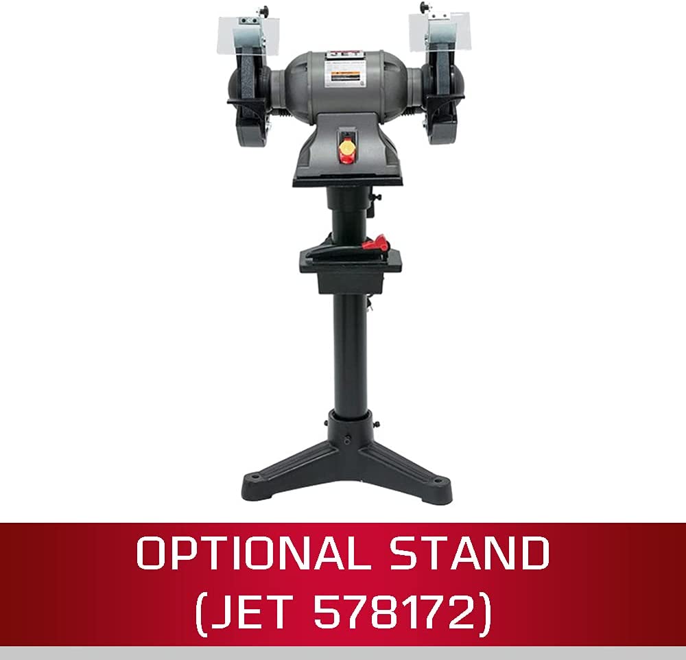 Jet 578008 8 Inch Stationary Workshop Durable Industrial Bench Grinder, Gray